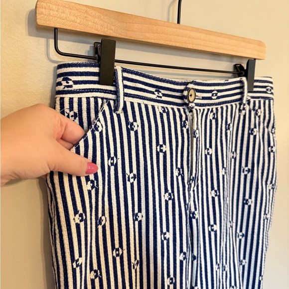 By Anthropologie • The Essential Slim Striped Blue Daisy High Rise Sz 0 Tapered - Picture 6 of 13